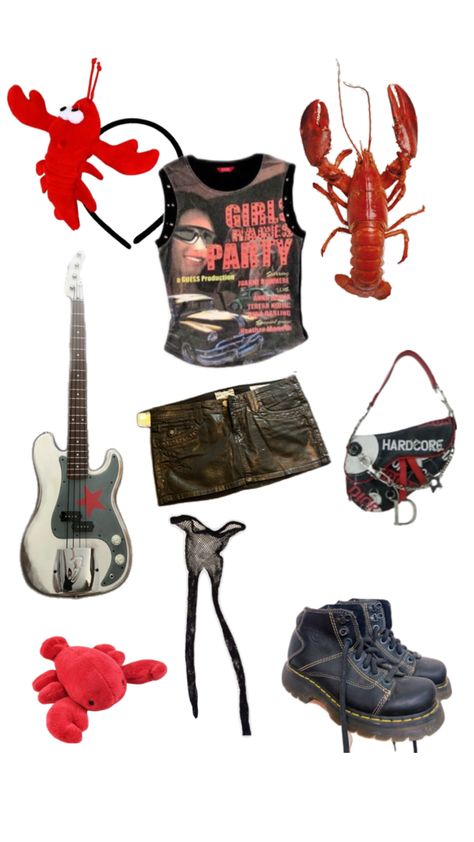 rock lobster costume. last year i sewed a small lobster plushy to a headband and wore a rock and roll outfit Rock Lobster Costume, Rock And Roll Costume, Lobster Halloween, Lobster Costume, Rock Lobster, Spooky Szn, Costume Inspo, Halloween Costume Outfits, Halloween Inspo