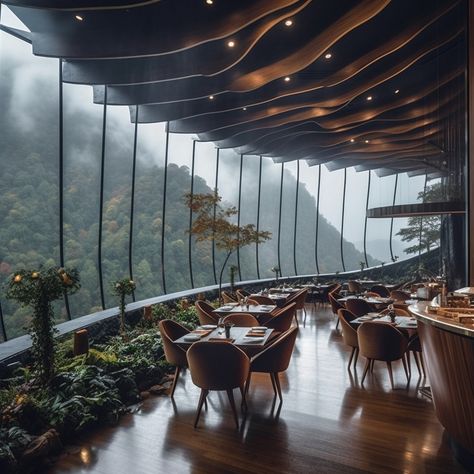 Mountain Restaurant, Upscale Aesthetic, Luxury Room Design, Modern Restaurant Design, Mountain Hotel, Eco Architecture, Hotel Concept, Hotel Interior Design, Interesting Buildings