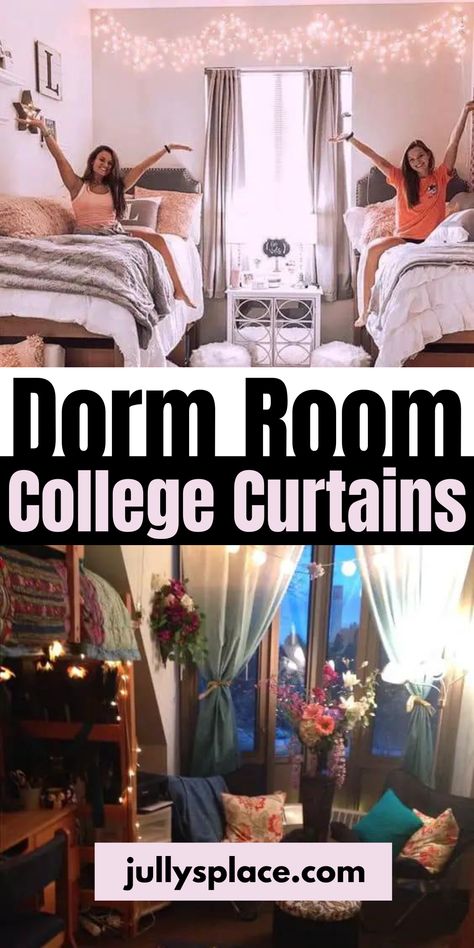 Dorm Room Curtains How To Hang Curtains In Dorm Room, Curtains For Dorm Room, Dorm Room Curtain Ideas, Dorm Room Window Ideas, Dorm Window Ideas, Dorm Curtain Hacks, Dorm Room Curtain Hacks, Dorm Curtain Ideas, Dorm Closet Curtain