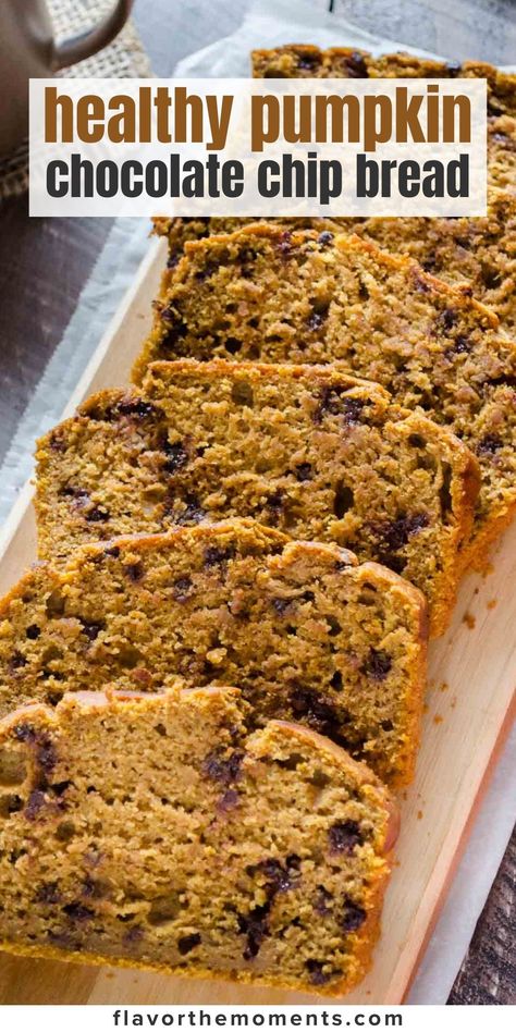 One Bowl Pumpkin Bread, Pumpkin Bread Recipe Healthy, Low Calorie Pumpkin, Healthy Pumpkin Dessert, Healthy Pumpkin Bread, Pumpkin Recipes Healthy, Muffins Recipes, Chocolate Chip Bread, Pumpkin Chocolate Chip Bread