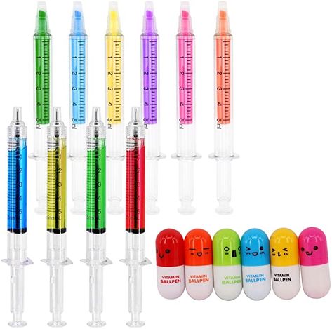 Amazon.com : SunAngel 4 Syringe Pens + 6 Pill Pens/ 6 Emoji Pens + 6 Syringe Highlighters Fluorescent Needle Watercolor Pen (16 PCS) : Office Products Best Writing Pen, Nurse Money, Novelty Pen, Nurses Station, Fine Point Pens, Kawaii School Supplies, Highlighter Pen, Birthday Gift Bags, Nurses Day