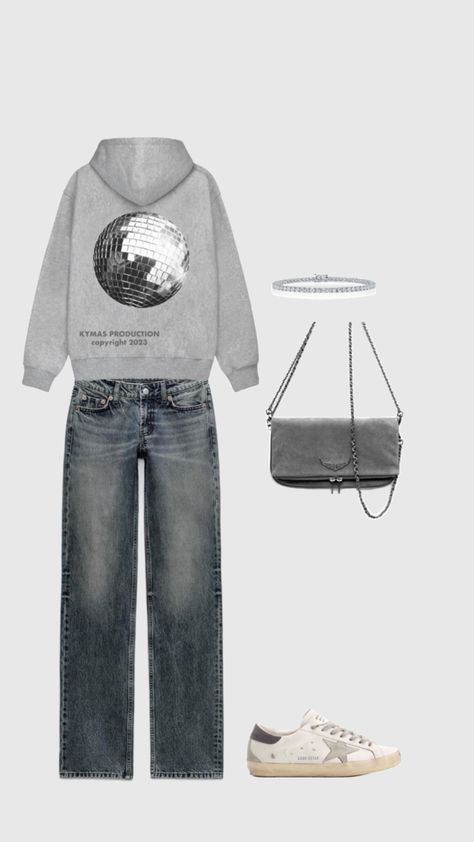 Golden gooses- zadig and voltair bag- grey jean and kymas hoodie Golden Goose Outfit, Hoodie Outfit, Zadig And Voltaire, Outfits Casuales, Fitness Inspo, Cloth Bags, Grey Jean, Ootd, Grey