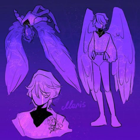 Folded Wings Reference, Winged People Drawing Reference, Person With Wings Drawing, Winged Character Poses, Karl X Sapnap, Wing Poses, Person With Wings, Winged Oc, People With Wings