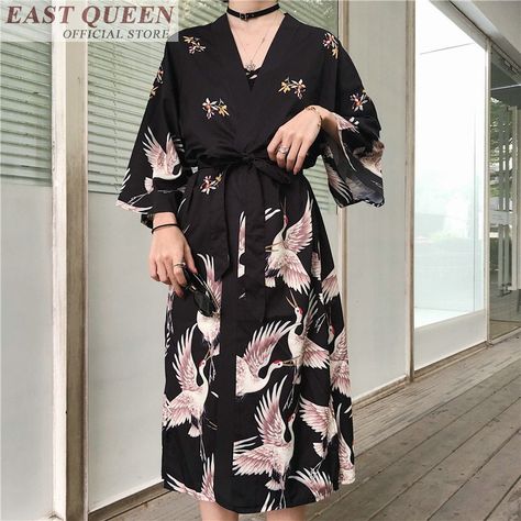 Japanese kimono traditional woman 2019 long kimono cardigan cosplay blouse shirt yukata female Japanese dress Silk Dressing Robe, Uniform Inspiration, Japanese Kimono Traditional, Long Kimono Cardigan, Gilet Kimono, Kimono Traditional, Kimono Shirt, Island Outfit, Yukata Kimono