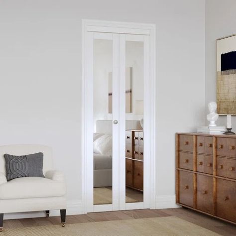 LTL Home Products Mirrored Wood and Glass Unfinished Bi-Fold Door | Wayfair Bifold Interior Doors, Closet Pantry, Fold Door, Bifold Door, Mirrored Door, Bi Fold Door, Bifold Closet Doors, Bifold Barn Doors, Classic French Style