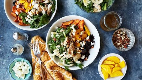 Hearty Bowls, Korean Comfort Food, Chicken Fennel, Grilled Peach Salad, Home Cooked Meals, Peach Salad, Poached Chicken, Grilled Peaches, Salad Ingredients