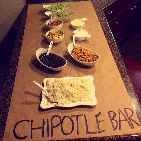 Chipotle Birthday Party, Chipotle Party Bar, Chipotle Catering Setup, Chipotle Buffet, Chipotle Bar, Chipotle Catering, Diy Chipotle, Chipotle Bowl, Team Dinner