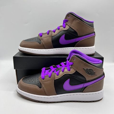 - Nike Jordan 1 Mid Purple Sneakers - Size: 4.5 Youth= 6 Women's - Color: Brown /Purple - Brand New In Original Box - Nike Air Technology Absorbs Impact For Cushioning With Every Step. - Leather In The Upper Offers Durability And Structure. - Rubber In The Outsole Gives You Traction On A Variety Of Surfaces. - Special Packaging Lets You Dive Deeper Into Mj's Championship Story. - Smoke-Free/Pet-Free Home - 100% Authentic - Will Ship Same Day Or Next Business Day - Exactly As Pictured! - Please Reach Out If You Have Any Questions! - Please Note These Are Youth-Size Sneakers. I Have Listed Their Women's Size Equivalent Per The Manufacturer's Sizing Chart. Jordan 1 Mid Purple, Jordan 1 Pink, Wolf Grey Jordans, Olive Sneakers, Nike Jordan 1 Mid, Jordan 4 Red, Nike Jordan 1, Red Jordans, Black Jordans