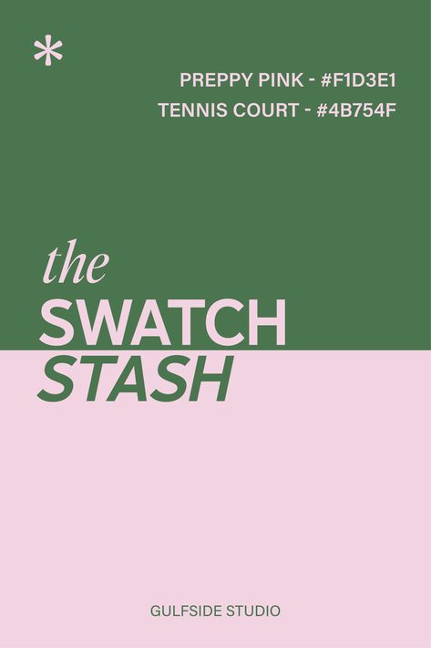 Classic prep inspired pink and green color combination perfect for brands wanting a classic and clean duo that pops - featuring a preppy blue-toned pink and rich tennis court green

HEX codes: #F1D3E1, #4B744F Duo Color Palette, Tennis Color Palette, Preppy Color Combos, Green Hex Codes, Preppy Color Palette, Green Hex Code, Green Branding, Modern Preppy, Preppy Brands