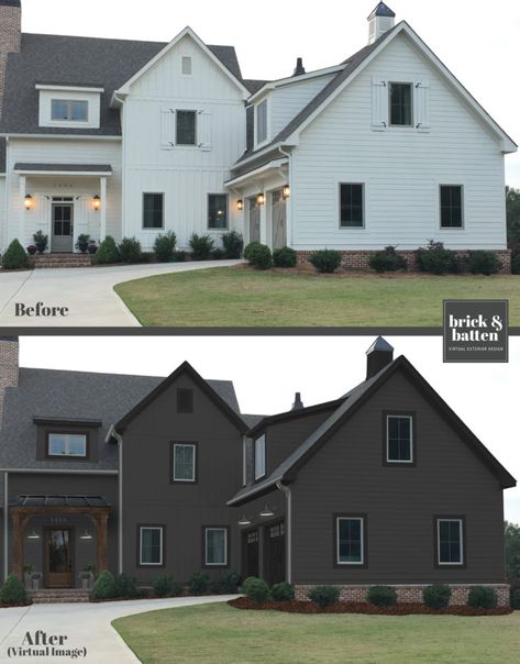 Charcoal House, Different House Styles, Brick Houses, Home Exterior Makeover, Brick Exterior House, Exterior Makeover, Casa Exterior, Painted Brick, House Paint Exterior