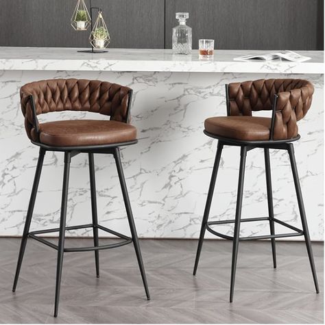 BFZ Modern Bar Stools Set of 2, 30" Bar Height Barstools, 180° Swivel Suede Fabric Stool Chairs with Woven Back and Footrest for Kitchen Island, Cafe, Pub, Bar Counter Home Bar Furniture, Swivel Counter Stools, Counter Height Bar, Swivel Bar Stool, Leather Bar Stools, Swivel Stool, Leather Bar, Counter Height Bar Stools, Modern Bar