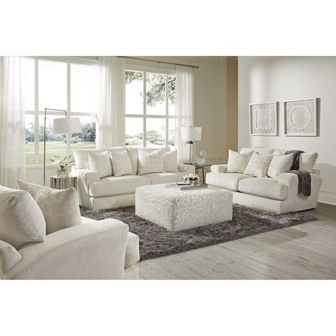 Introducing the Albion 4-Piece Set with Fabric Sofa, Loveseat, Arm Chair, and Ottoman, Cream. Upgrade your living space with the true embodiment of luxury, style, and relaxation. 4 Piece Living Room Set, Textured Pillows, Cushion Seating, Sofa Cream, Cream Sofa, Chair And A Half, Cocktail Ottoman, Living Room Collections, Living Room Sets Furniture