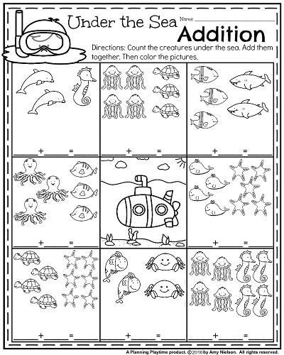 Ocean Worksheets, Kindergarten Review, Ocean Theme Preschool, Summer Kindergarten, Kindergarten Addition Worksheets, Addition Kindergarten, Literacy Worksheets, Ocean Activities, Addition Worksheets