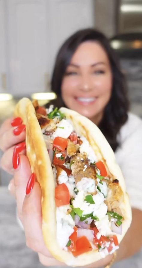 Greek Chicken Gyros on Homemade Spit by chefgenevieve Greek Chicken Gyros, Chicken Gyro, Chicken Gyros, Greek Chicken, More Recipes, Easy Dinners, Flatbread, Chicken Thighs, Skewers