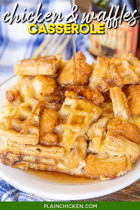 Chicken And Waffles Casserole, Frozen Popcorn, Easy Breakfast Casserole Recipes, Tater Tot Breakfast Casserole, Chicken Waffles, Tater Tot Breakfast, Croissant Breakfast, Christmas Morning Breakfast, Plain Chicken