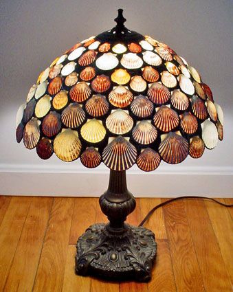 Shell Lamp - Maine Art Glass Seashell Lampshade, Shell Lamp Diy, Tropical Lights, Sea Shell Lamp, Shell Lamps, Shell Lampshade, Shell Furniture, Lisbon Falls, Sea Shells Diy