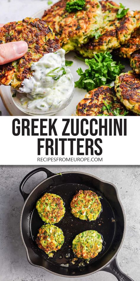 Want to make delicious Greek Zucchini Fritters? These Kolokithokeftedes are easy to make and even easier to enjoy with a little tzatziki dip! Kolokithokeftedes Recipe, Vegetarian Greek Recipes, Greek Side Dishes, Greek Zucchini, Tzatziki Dip, Best Zucchini Recipes, Zucchini Fritters Recipe, Broccoli Fritters, Greek Appetizers