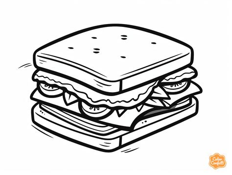 illustration of Tasty sandwich coloring page Sandwich Clipart Black And White, Sandwich Coloring Pages, Sandwich Printable, Food Coloring Pages Free Printable, Food Coloring Page, Sandwich Drawing, Mint Juice, Tasty Sandwiches, English Lab