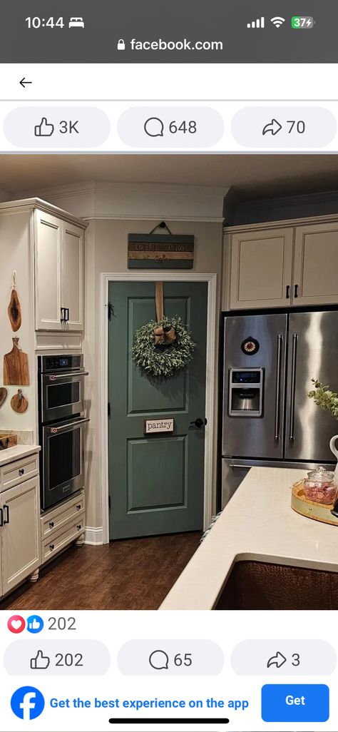 Painted Pantry Door Ideas Accent Colors, Pantry Door Paint Ideas, Painted Pantry Door Ideas, Painted Pantry Doors, Painted Pantry, Laundry Doors, Old Wood Doors, Small Pantry, Pantry Door