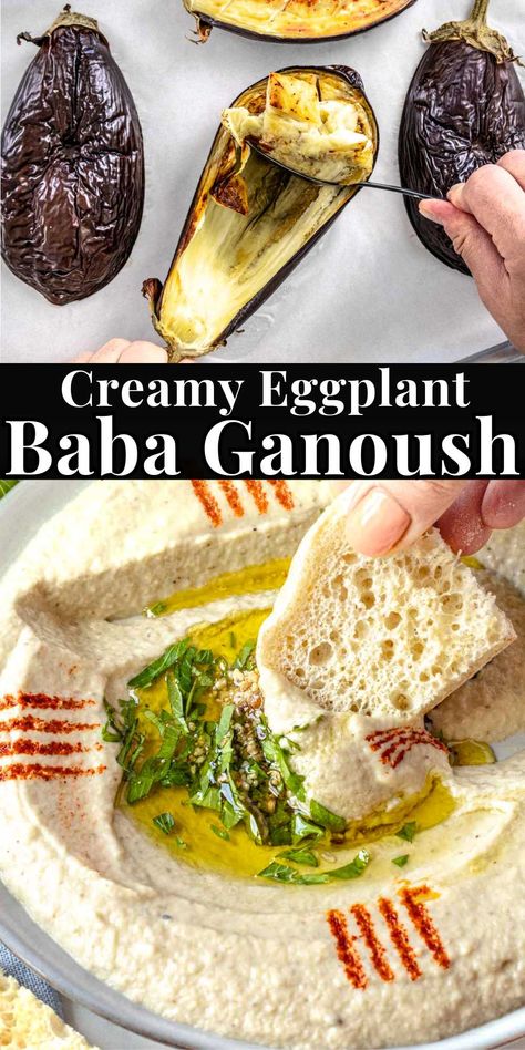 Middle Eastern Eggplant, Greek Eggplant Dip, Easy Baba Ganoush Recipe, Creamy Eggplant, Mediterranean Eggplant, Baba Ganoush Recipe, Vegan Sauce Recipes, Babaganoush Recipe, Veggie Sticks