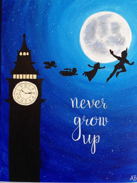 ✨never grow up✨ •2/25/18• Neverland Painting, Peter Pan Nails, Never Grow Up Peter Pan, Cheer Box, Grown Ups 2, Journal Pics, Peter Pan Art, Senior Year Fun, Varsity Cheer