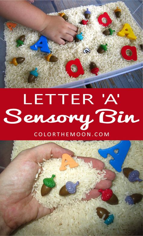 Letter ‘A’ Sensory Bin. This simple-to-make sensory activity is a great way to teach kids the letters of the alphabet! Letter Of The Week Sensory Bins, Alphabet Activities Kindergarten, Toddler Sensory Bins, How To Make Letters, Alphabet Kindergarten, Letter Of The Week, Fun Easy Crafts, Letter Activities, Alphabet Preschool