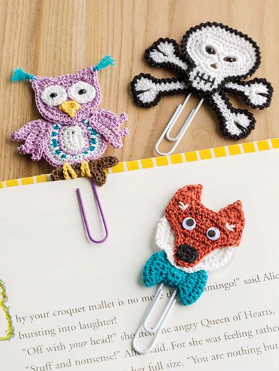 Crochet - Fun Characters Book Clips Crochet Pattern - #E885301 Crocheted Bookmarks, Unique Bookmarks, Crocheted Animals, Crochet Bookmark Pattern, Crochet Bookmark, Fun Characters, Bookmark Ideas, Crochet Thread, Crochet Bookmarks