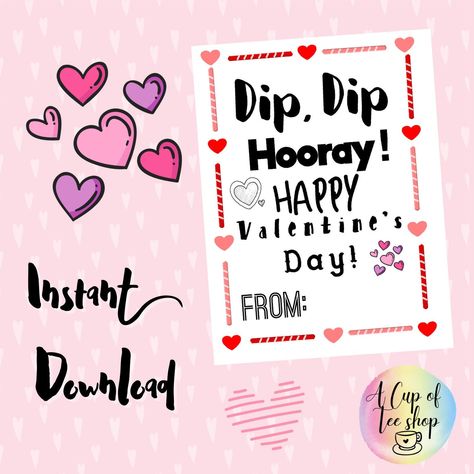 Fun Dip, Class Valentines, Valentine Fun, Christmas Greeting Cards, Happy Valentine, Valentines Cards, Instant Download Etsy, Gift Tags, Christmas Cards