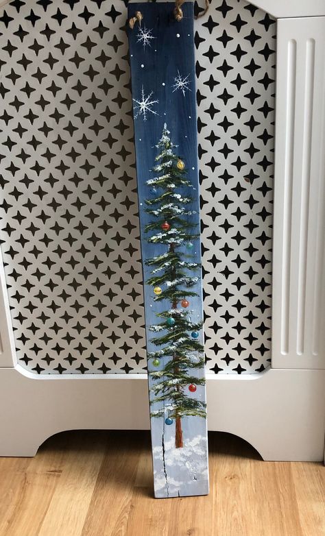 Decorated Paint Brushes, Porch Crafts, Porch Sitters, Painted Christmas Decorations, Paint Business, Paint Snow, Painted Saws, Porch Boards, Barn Wood Art