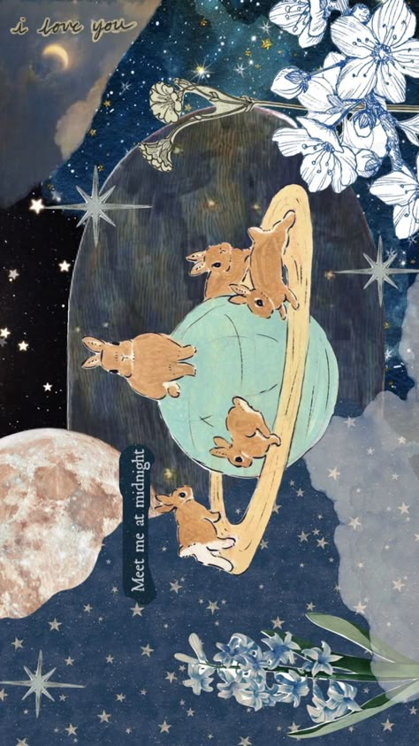 #aesthetic #shufflesbypinterest #midnight #taylorswift #taylorsversion #bunnies #space Bunny Art Wallpaper, Computer Collage Wallpaper, Night Sky Nursery, Varvara Stepanova, Aesthetic Wallpaper Phone, Bunny Drawings, Space Bunny, Edward Tulane, Space Bunnies