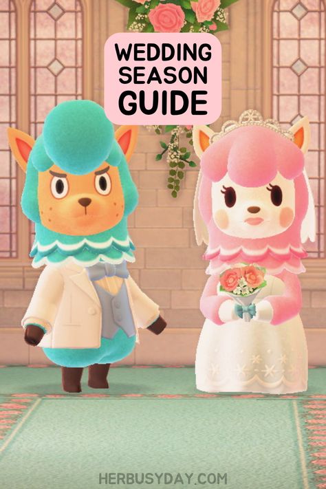 Learn everything about the Wedding Season event in this special, updated guide. Follow Her Busy Day on Pinterest for more inspiration. { #switch #nintendoswitch #animalcrossing #animalcrossingnewhorizons #nintendo #acnh #animalcrossing } Acnh September Guide, Acnh Wedding Season, Animal Crossing Wedding Dress Code, Wedding Acnh, Acnh June Fish Guide, Month Of June, Free Calendar, Island Decor, June Wedding