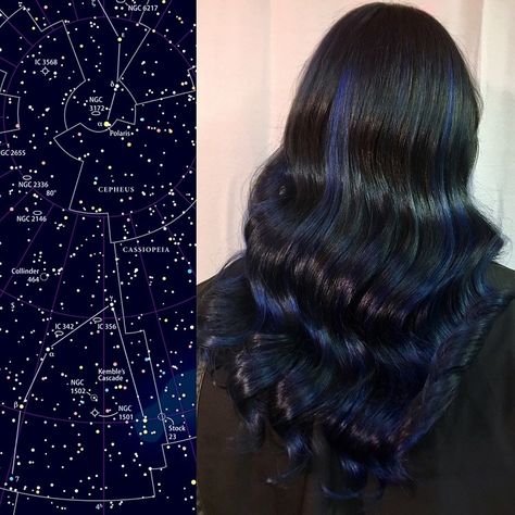 Night Sky Hair Color, Night Hairstyles, Creative Hair Color, Hair Color Unique, Trend Forecast, Nice Hair, Hair Color Pastel, Blue Highlights, Heart Hair