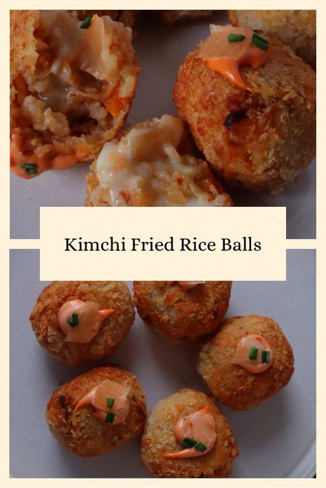 Kimchi Fried Rice Balls✨ Mac And Cheese Pasta Salad, Fried Rice Balls Recipe, Fried Rice Balls, Cheese Pasta Salad, Mac And Cheese Pasta, Kimchi Pancake, Kimchi Fried Rice, Kimchi Recipe, Panko Crumbs