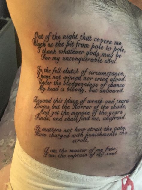 Invictus Poem Tattoo, Invictus Tattoo, Invictus Poem, Poem Tattoo, William Ernest Henley, Mens Back, Tattoo Inspo, Tattoo Quotes, Tattoo Ideas