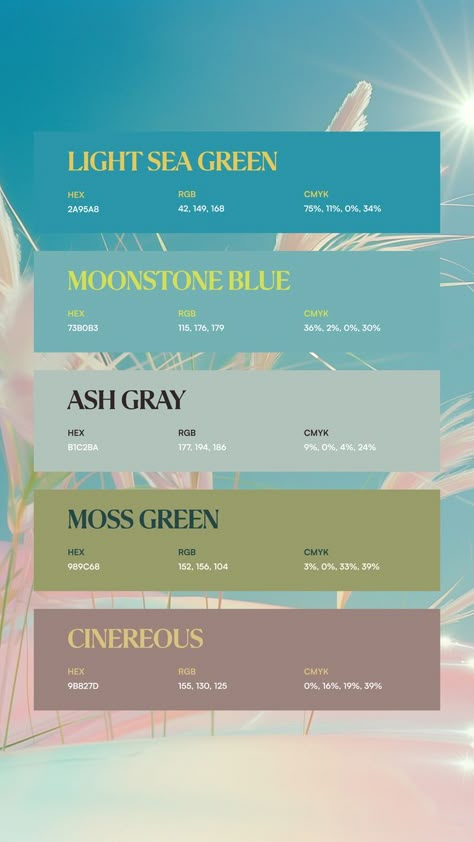 Colors:
2A95A8
73B0B3
B1C2BA
989C68
9B827D Pantone Colour Palettes, Color Design Inspiration, Hex Color Palette, Hex Color, Color Schemes Colour Palettes, Hex Codes, Palette Design, Color Palate, Color Codes