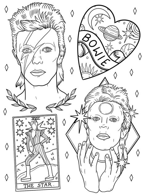 David Bowie Flash Tattoo, David Bowie Coloring Pages, David Bowie Line Art, David Bowie Inspired Tattoos, David Bowie Tattoo Small, Imp Tattoo, Bowie Tattoo Ideas, David Bowie Tattoo Ideas, David Bowie Sketch