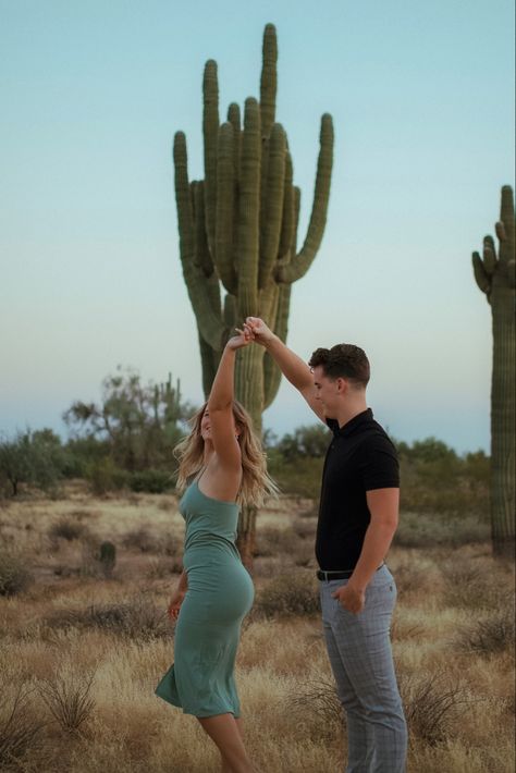 Arizona Couple Photoshoot, Mountains Photoshoot, Cactus Arizona, Anniversary Pics, Aesthetic Happy, Outdoor Couple, Anniversary Pictures, Swing Dancing, Happy Photography