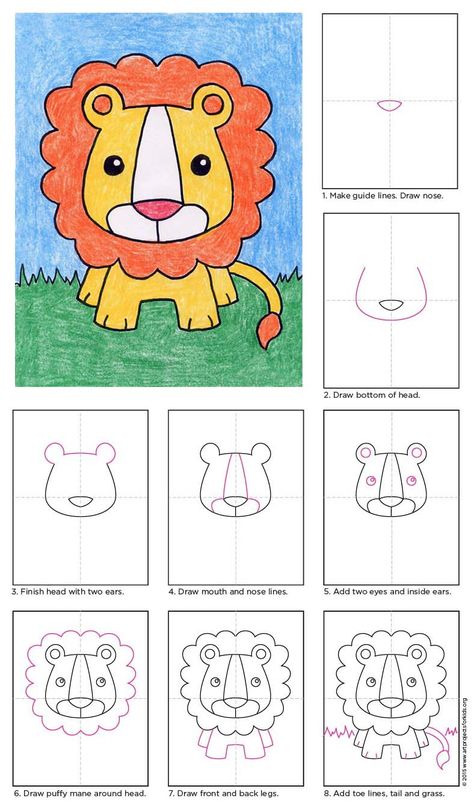 How to draw a baby lion. #artprojectsforkids #directdraw #cartoondrawing Draw A Lion, Trin For Trin Tegning, Lion Coloring Pages, Lion Drawing, Drawing Lessons For Kids, Directed Drawing, Easy Drawings For Kids, Homeschool Art, Kindergarten Art