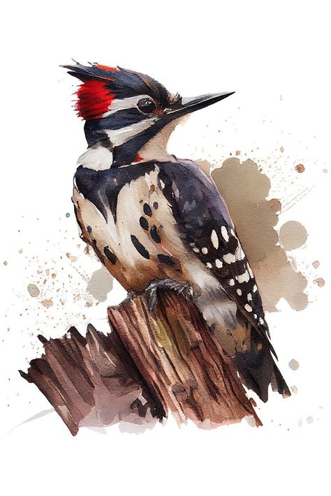 Woodpecker Painting Acrylic, Woodpecker Watercolor, Woodpecker Art, Birds Png, Bird Paintings On Canvas, Whimsy Art, Watercolor Art Landscape, Bird Sketch, Bird Watercolor Paintings