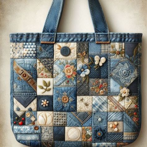 Embroidery On Denim Bags, Tote Bags Design, Diy Bags Jeans, Tas Denim, Quilted Bag Patterns, Hobo Bag Patterns, Recycled Jeans Bag, Denim Bag Patterns, Denim Bag Diy