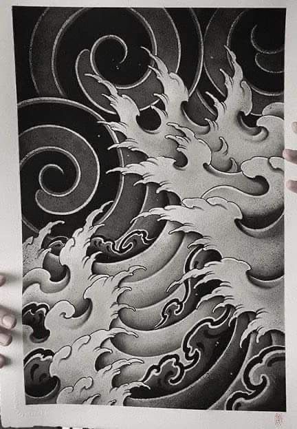 Japanese Water Tattoo, Japanese Cloud Tattoo, Japanese Wave Tattoos, Japanese Leg Tattoo, Wave Tattoo Design, Tattoo Japanese Style, Japanese Background, Tattoo Background, Japan Tattoo Design