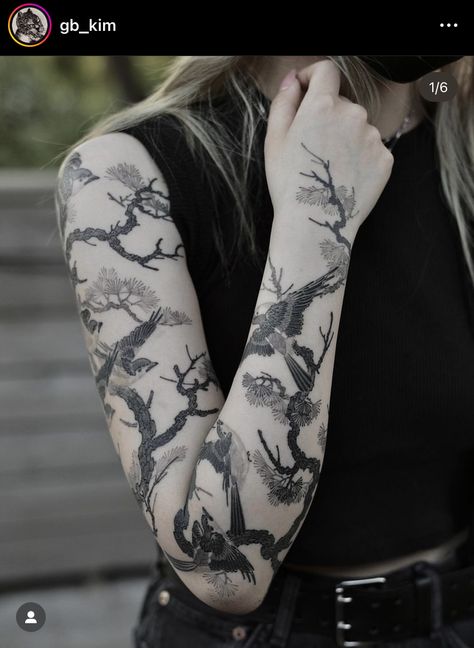 Japan Arm Tattoo, Bird Hand Tattoo, Pine Tattoo, Tattoo Process, The Dream Team, Skeleton Hand Tattoo, Tree Tattoo Designs, Tattoo Sleeves, Парные Тату