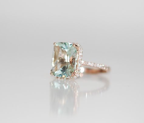 Emerald Cut Aquamarine Ring, Green Aquamarine, Seafoam Blue, Ring Rosegold, Aquamarine Engagement Ring, Matching Wedding Bands, 14k Rose Gold Ring, Aquamarine Ring, Rose Gold Engagement