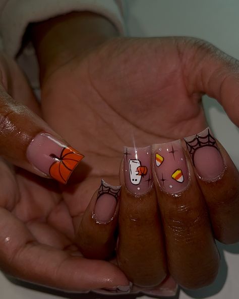 halloweentime is heeeeeerreeee. happiness and cheer 🍁🍂🎃 bad n boujee, 045, 048, 058 x @vbeautypure #pumpkinnails #halloweennails #halloweenseason #ghostnails #spookynails #fallnails #orangenails #spidernails #blacknailtech #frenchnails #frenchtipnails #squarenails #shortnails #blacknails #taperedsquarenails #coffinnails #nailart #nailartist #handpaintednailart #tampanails #tampanailtech #813nails #813nailtech #clearwaternails #stpetenails #newportricheynails #vbeautypure Tapered Square Nails, Pumpkin Nails, Bad And Boujee, Painted Nail Art, Orange Nails, French Tip Nails, Square Nails, Halloween Season, Black Nails