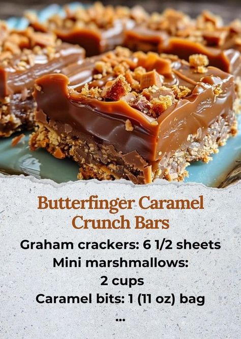 Crunch Bars Recipe, Finger Desserts, Baking Recipes For Kids, Crunch Bars, Caramel Bits, Caramel Crunch, Caramel Desserts, Crunch Bar, Easy Baking Recipes Desserts