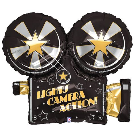 Hollywood Camera Giant Supershape Foil Balloon Product Image Deco Cinema, Twenties Party, Movie Night Birthday Party, Hollywood Party Theme, 1920s Party, Carnival Themed Party, Balloon Lights, Hollywood Theme, Movie Night Party