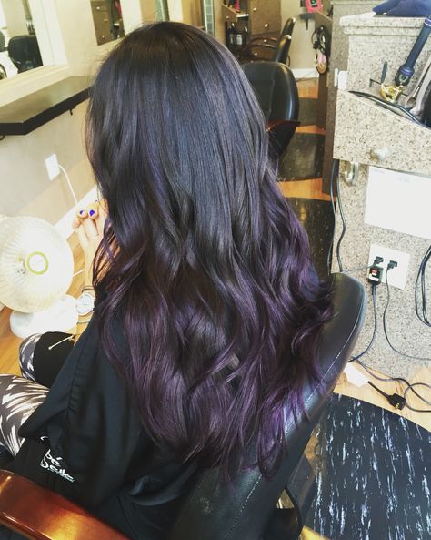 Hair by Christina Lee Ventura CA  Violet Balayage Bleach On Black Hair, Hair Colour Without Bleach, Black Hair With Purple, Violet Balayage, Hair With Purple, Dark Ombre Hair, Mehndi Hairstyles, Violet Hair Colors, Dyed Tips