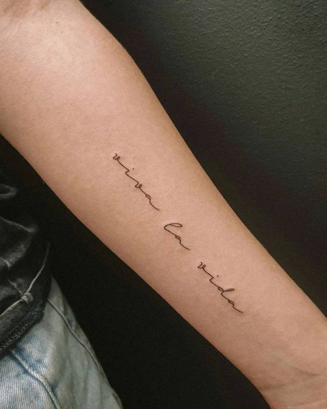 Life Is A Gift Tattoo, Tattoo Quotes For Women Spanish, Sayings In Spanish Tattoos, Viva La Vita Tattoo, Small Tattoos In Spanish, One Life Live It Tattoo, Livin La Vida Loca Tattoo, Spanish Writing Tattoo, Esse Quam Videri Tattoo