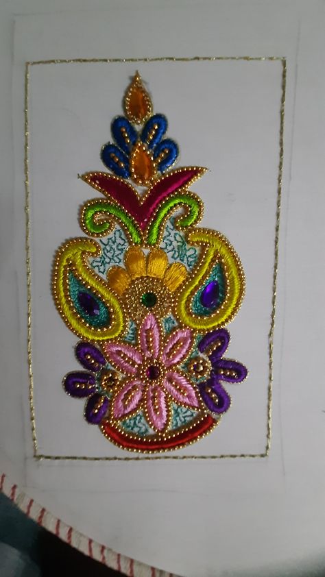 Embossed Aari Design, Embossed Stitch In Aari, Embossed Bead Work Aari Design, Aari Motif, Burlap Flower Tutorial, Mouse Drawings, Shiva Mantra, Mom Drawing, Rhinestone Hotfix