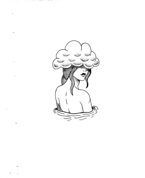 Head In The Clouds Drawing, Head In The Clouds Aesthetic, In The Clouds Aesthetic, The Clouds Aesthetic, Head In The Clouds Tattoo, Clouds Tattoo, Boho Illustration, Tattoo Quote, Cloud Tattoo